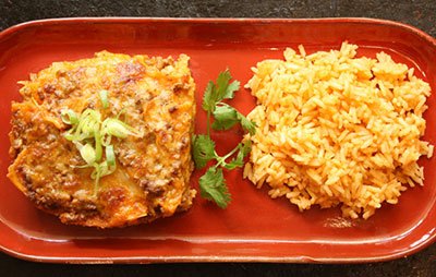 Enchilada Casserole, Mexican Style Rice And Refried Black Beans